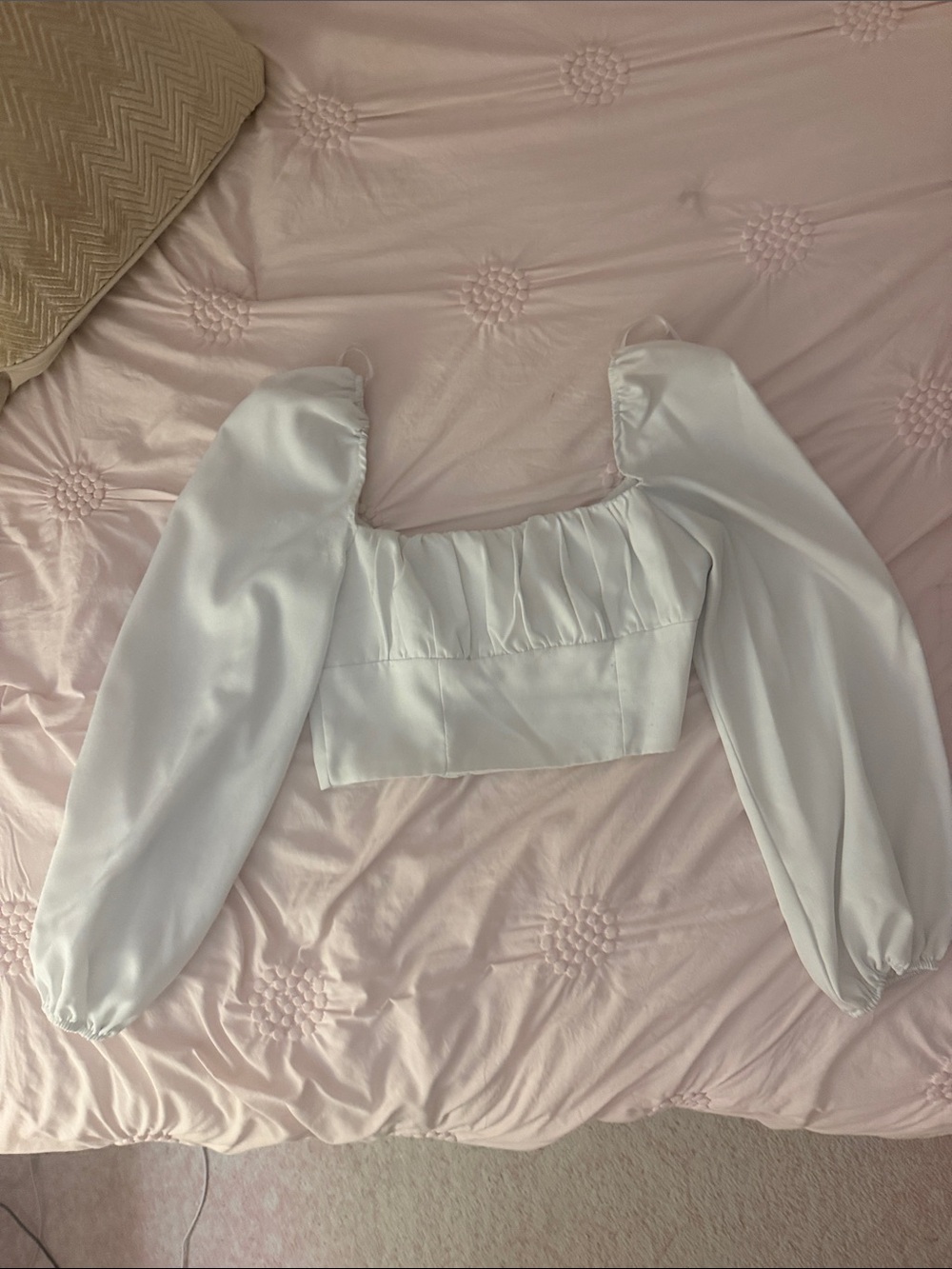 Princess Polly White Satin Puff Sleeve Crop Top